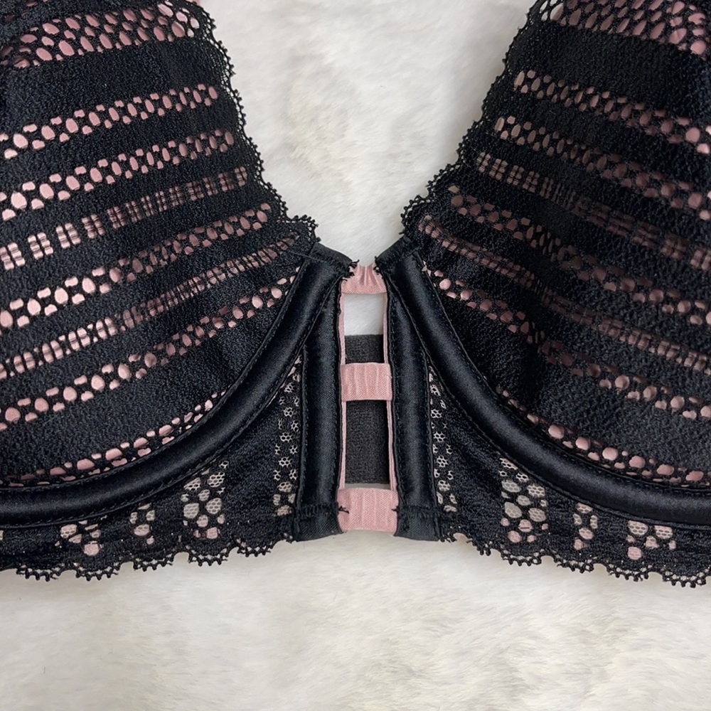 Victoria Secret Bra black Lace and Pink Rose - Picture 2 of 11